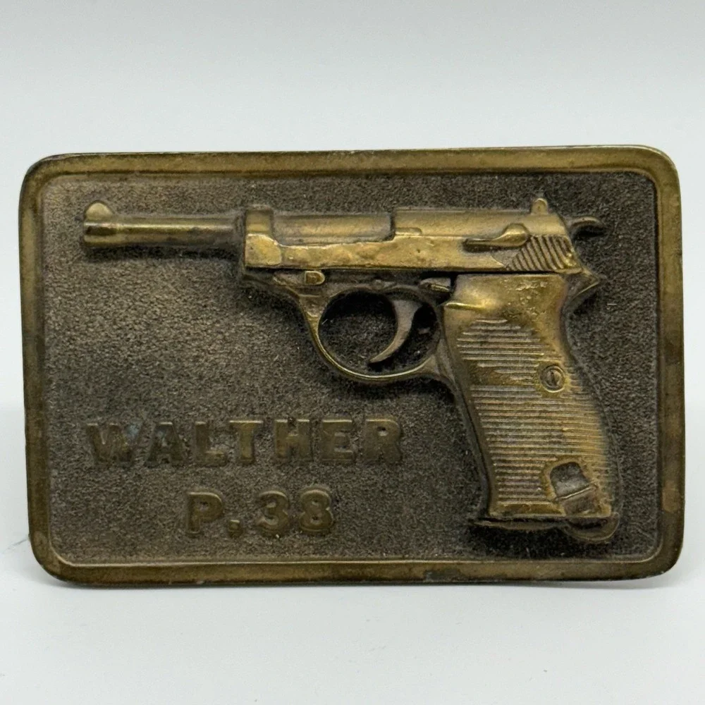 VTG Adezy Denver Brass Walther P.38 Belt Buckle Americana WW2 9mm Memorabilia